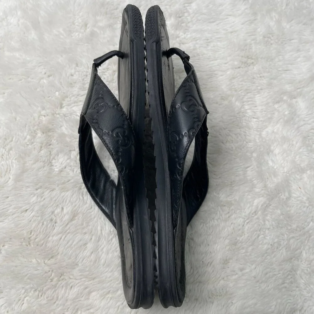 Y2K Vintage Gucci Women's Black Guccissima Leather Flat Thong Sandals Size 6.5/7 - Picture 4 of 11